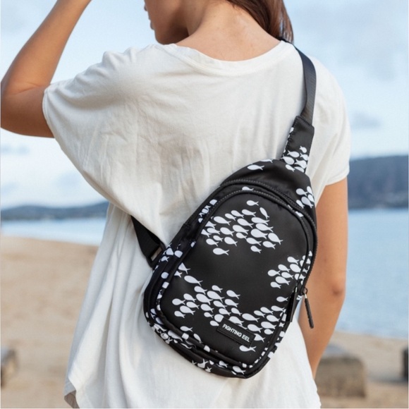 Fighting Eel Tan and Black Patterned Crossbody Bag - Picture 12 of 12